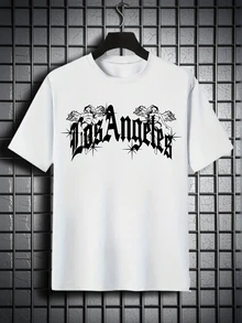 Tween Boy Casual White Round-Neck Short Sleeve T-Shirt With Letter Print, Summer