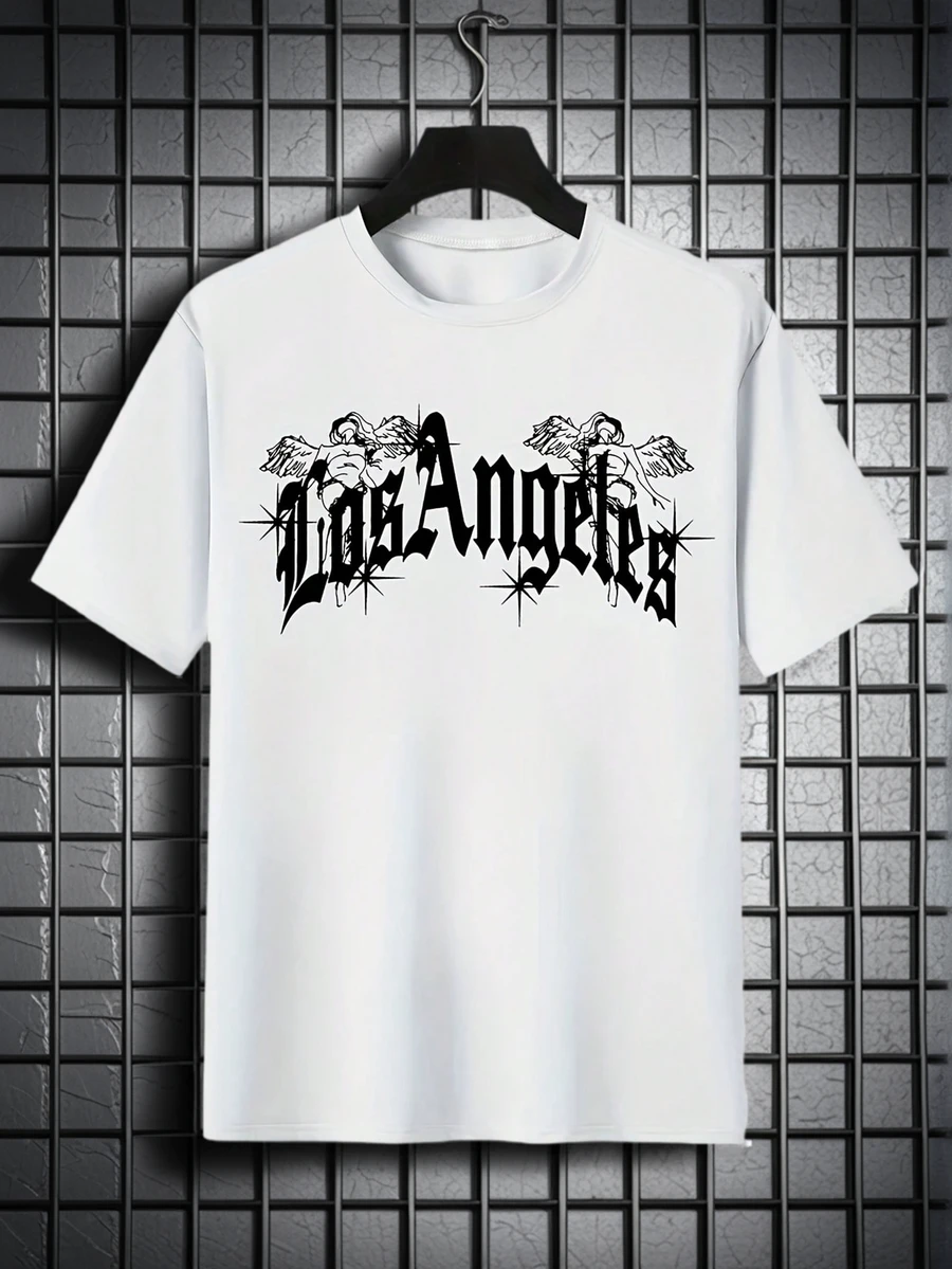 Tween Boy Casual White Round-Neck Short Sleeve T-Shirt With Letter Print, Summer