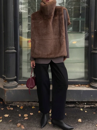 Women's Vintage Faux Fur Vest Jacket, Autumn/Winter