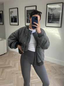 适合娇小女性的短款飞行员夹克，灰色夹克，秋冬