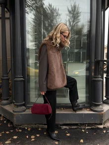 Áo khoác gile giả lông thú kiểu cổ điển dành cho nữ, thích hợp cho mùa Thu/Đông. - màu nâu - Xem 2