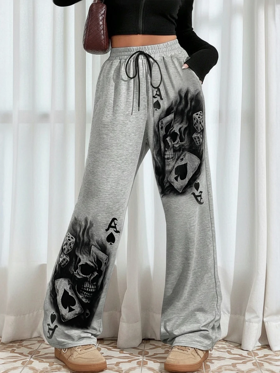 大码女式灰色休闲裤，带图案，春季款 - 淺灰色 - 查看 1