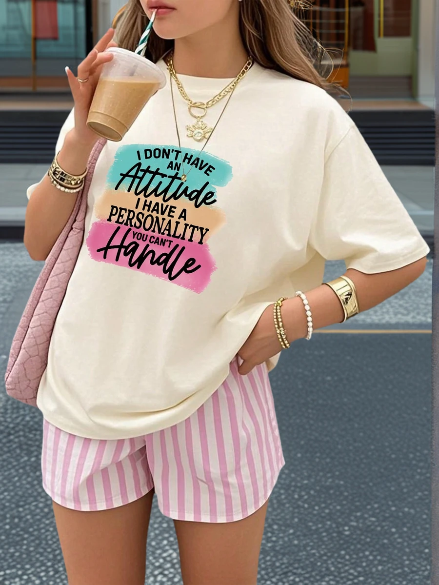 Tween Mädchen Lässig Lila Grafik Muster Rundhals Kurzarm T-Shirt, Sommer Top - Aprikosenfarben - Übersicht 1