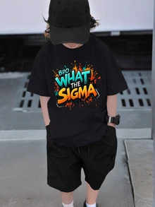 Boys & Teens Casual Printed Crew Neck Short Sleeve T-Shirt, Summer Top