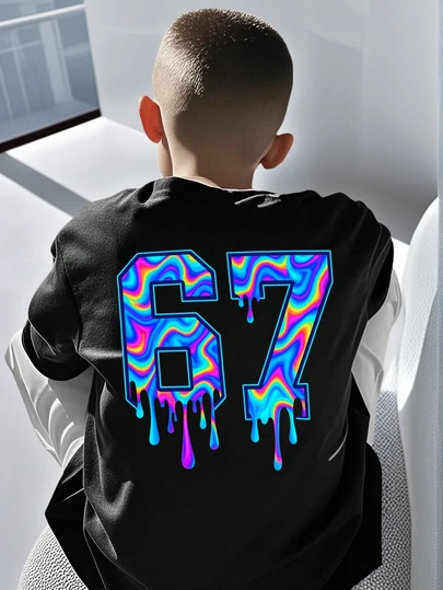 Pojkar & Tonåringar Avslappnad Mönstrad Rund Halsad Kortärmad T-shirt, Sommartopp