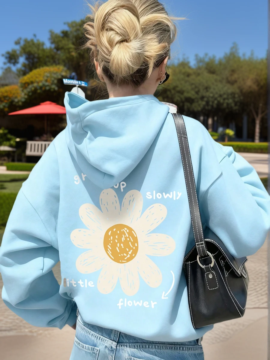 1 buah Sweatshirt Pullover Kasual Bermotif untuk Anak Perempuan Remaja, Lapisan Termal, Lengan Panjang, Musim Gugur/Dingin - Baby Blue - View 1
