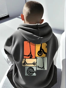 1pc Tween Boys' Casual Printed Pullover Sweatshirt, Thermal Lined, Long Sleeve, Autumn/Winter - Dark Grey - View 1