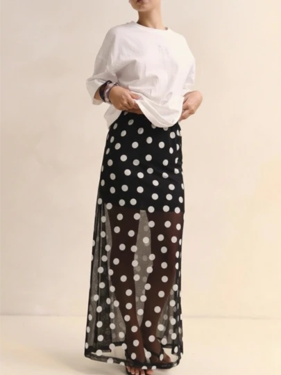 波点拼接印花优雅休闲连衣裙，适合夏季海滩派对、情人节等场合。