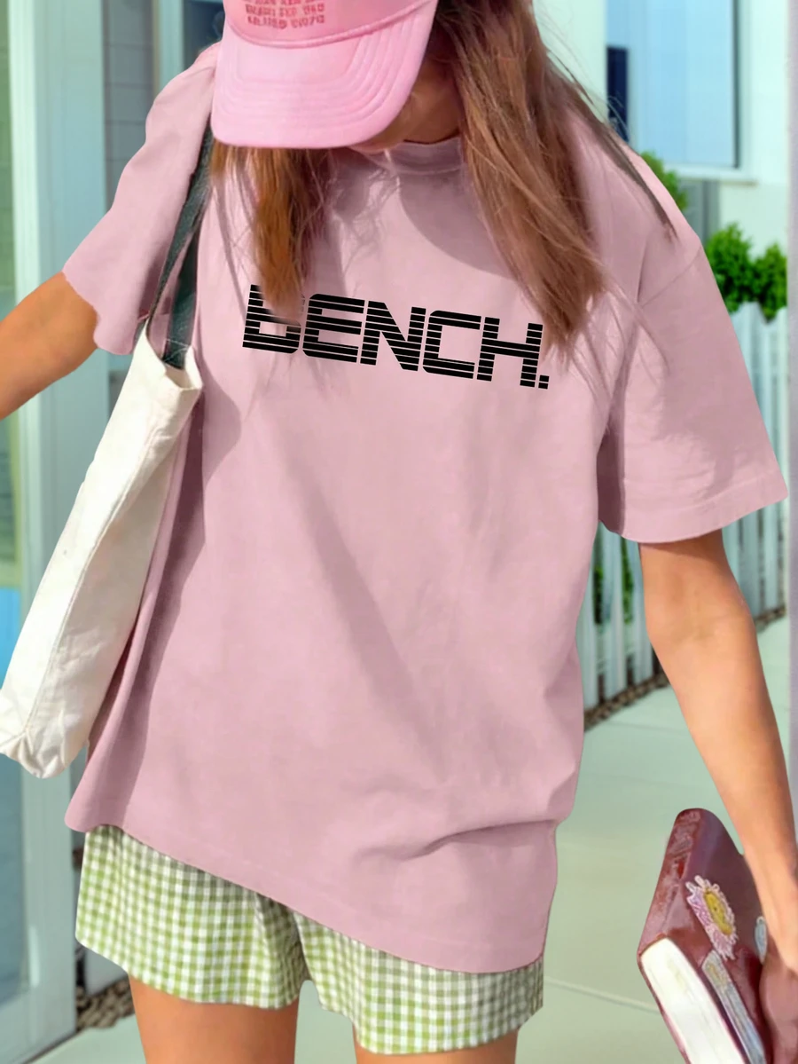 女款圓領短袖基礎 T-shirt,柔軟親膚面料,休閒日常街頭風百搭上衣 - 粉色 - 查看 1