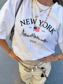 女款圓領短袖基礎 T-shirt，柔軟親膚面料，休閒日常街頭風百搭上衣 - 白色 - 查看 8
