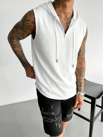 男士休闲无袖连帽背心，简约时尚百搭夏季上衣