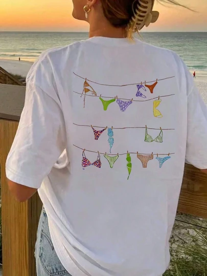 1件女士夏季圆领短袖T恤，粉色爱心和咖啡杯图案，英文字母印花，休闲宽松版型，舒适，适合夏季穿着，海滩，街头，日常活动，工作，办公室聚会等。