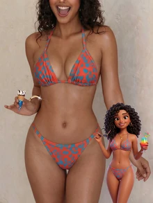 QKJ 豹纹性感比基尼套装，适合夏季海滩度假 - 珊瑚橙 - 查看 1