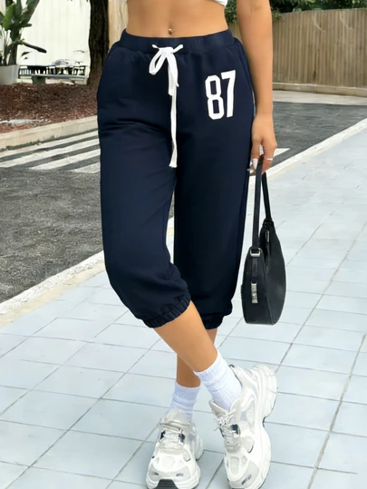 女士时尚数字印花休闲运动短裤