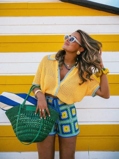 Áo khoác cardigan tay ngắn phối màu tương phản, kiểu dáng thường ngày, dành cho nữ, cỡ lớn, thích hợp cho kỳ nghỉ.