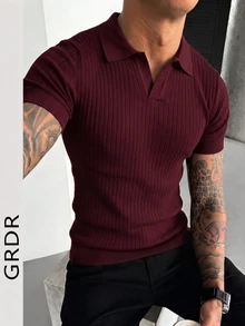 GRDR Áo polo nam mùa hè dệt kim, màu trơn, tay ngắn, cổ bẻ, thích hợp cho các hoạt động mùa hè, là item không thể thiếu cho trang phục thời trang. - Màu Đỏ Sâu - Xem 3
