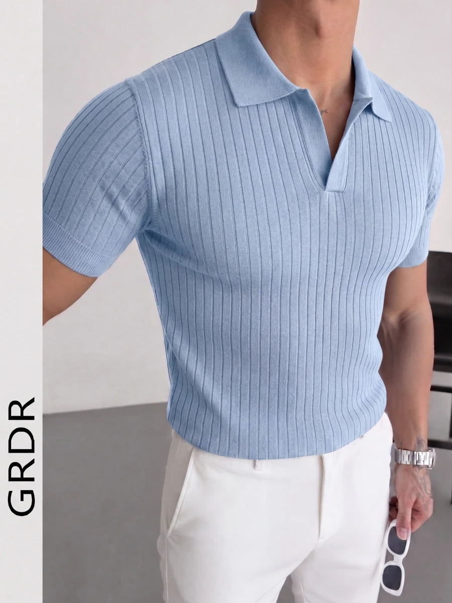 GRDR Áo polo nam mùa hè dệt kim, màu trơn, tay ngắn, cổ bẻ, thích hợp cho các hoạt động mùa hè, là item không thể thiếu cho trang phục thời trang.