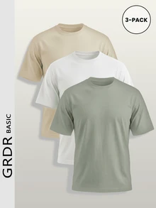 GRDR All-Match 3-Piece Set Solid Color Short Sleeve Minimalist Soft Crew Neck Commuter Versatile T-Shirt - Multicolor - View 1