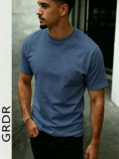 GRDR Erkek Moda Çok Yönlü Düz Renk Tişört - Minimalist Günlük Rahat Kısa Kollu
