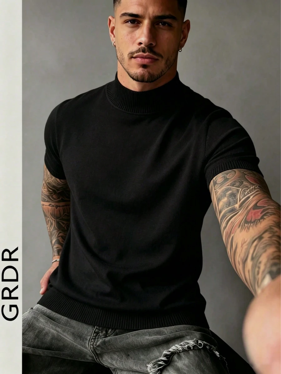 GRDR 男士條紋圓領薄針織短袖 T-shirt 時尚百搭休閒極簡風