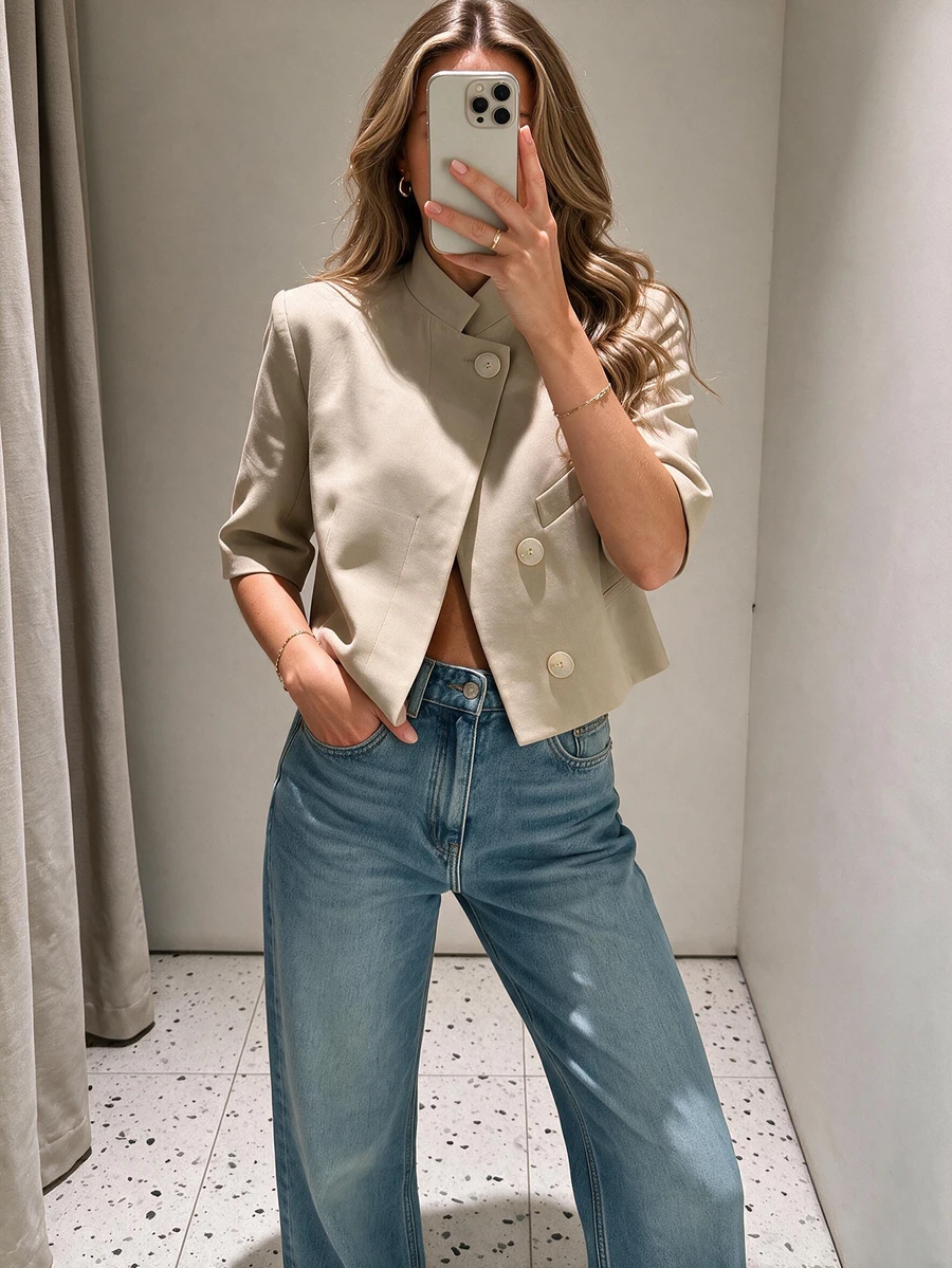 Women's Regular Fit Short Blazer, Short Sleeve Business Suit Jacket, Suitable For Spring/Summer Graduation Season
