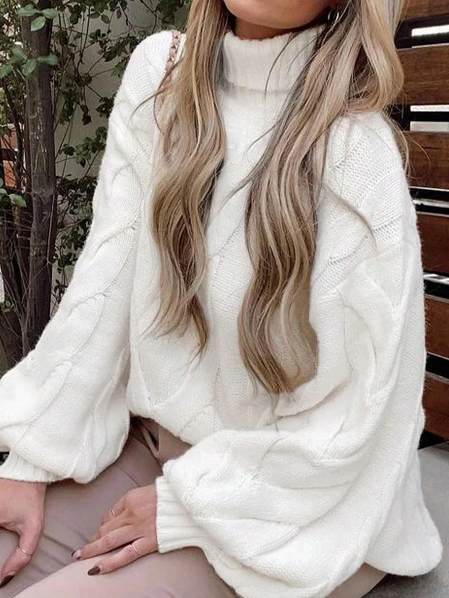 2026 Autumn/Winter New Women's Loose High Neck Sweater, Design-Driven Niche Slouchy Style Mid-Length Pullover White Fall
