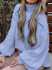 2026 Autumn/Winter New High Neck Sweater Women Loose Fit Outerwear Design Niche Lazy Mid-Length Pullover Fall - Blue - View 3