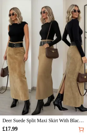Deer Suede Split Maxi Skirt With...