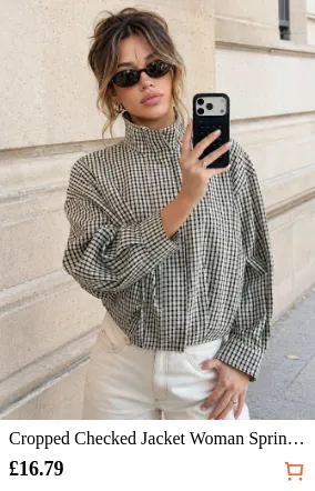 Cropped Checked Jacket Woman...