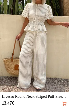 Livesso Round Neck Striped Puff...