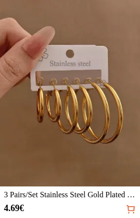 3 Pairs/Set Stainless Steel Gold...