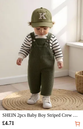 SHEIN 2pcs Baby Boy Striped Crew...