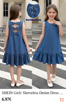 SHEIN Girls Sleeveless Denim Dress...