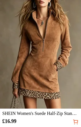 SHEIN Women s Suede Half-Zip Stand...