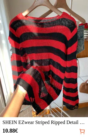 SHEIN EZwear Striped Ripped Detail...