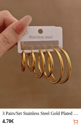 3 Pairs/Set Stainless Steel Gold...