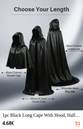 1pc Black Long Cape With Hood...