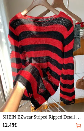 SHEIN EZwear Striped Ripped Detail...