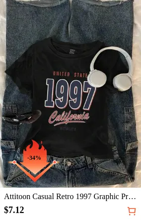 Attitoon Casual Retro 1997 Graphic Print Round Neck Short Sleeve Fitted Women T-Shirt, Suitable For Summer