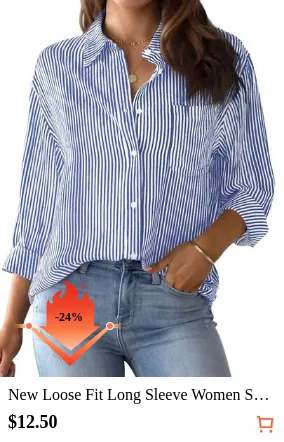 New Loose Fit Long Sleeve Women Shirt, Button-Down Solid Color Blouse