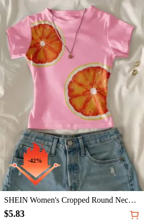 SHEIN Women's Cropped Round Neck Short Sleeve T-Shirt With Lemon Digital Print