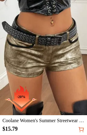 Coolane Women's Summer Streetwear Concert Music Festival Y2K Coquette Metallic Shorts