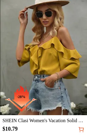 SHEIN Clasi Women's Vacation Solid Color Ruffle Off-Shoulder Loose Blouse