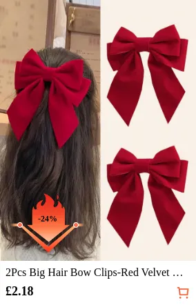 2Pcs Big Hair Bow Clips-Red Velvet...