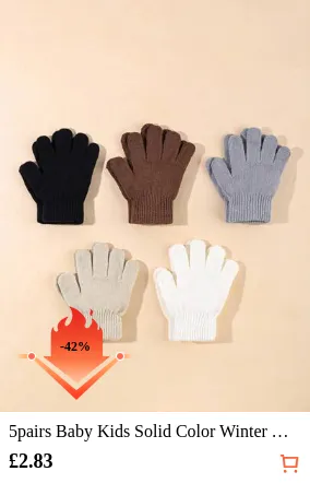 5pairs Baby Kids Solid Color Winter Warm Gloves