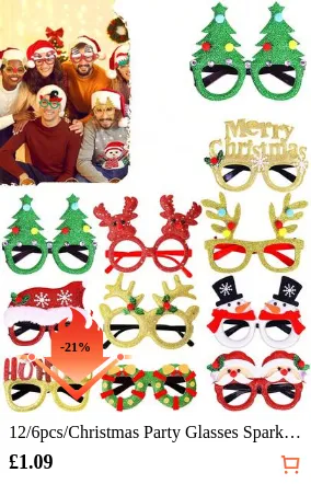 12/6pcs/Christmas Party Glasses Sparkling Holiday Party Glasses Christmas Tree Frames Christmas Decorative Accessories Christmas Party Costume Glasses Holiday Gifts (One Size Fits All)