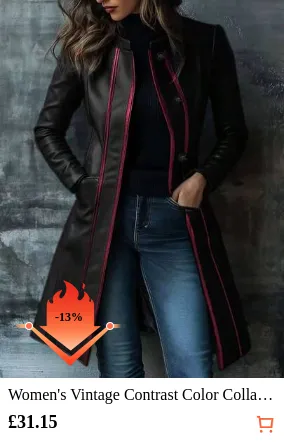 Women's Vintage Contrast Color Collar Leather Jacket, Spring/Autumn