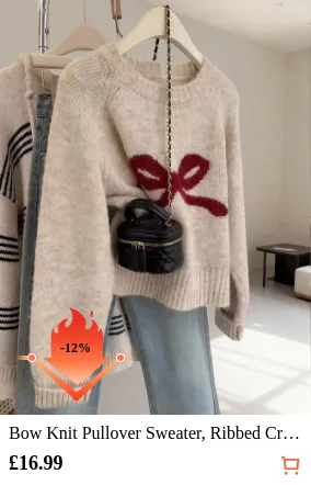 Bow Knit Pullover Sweater Ribbed...