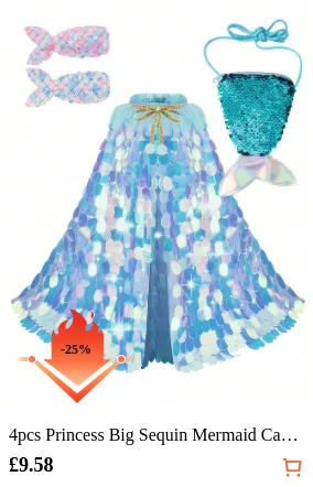4pcs Princess Big Sequin Mermaid...
