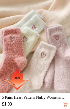 5 Pairs Heart Pattern Fluffy Women...